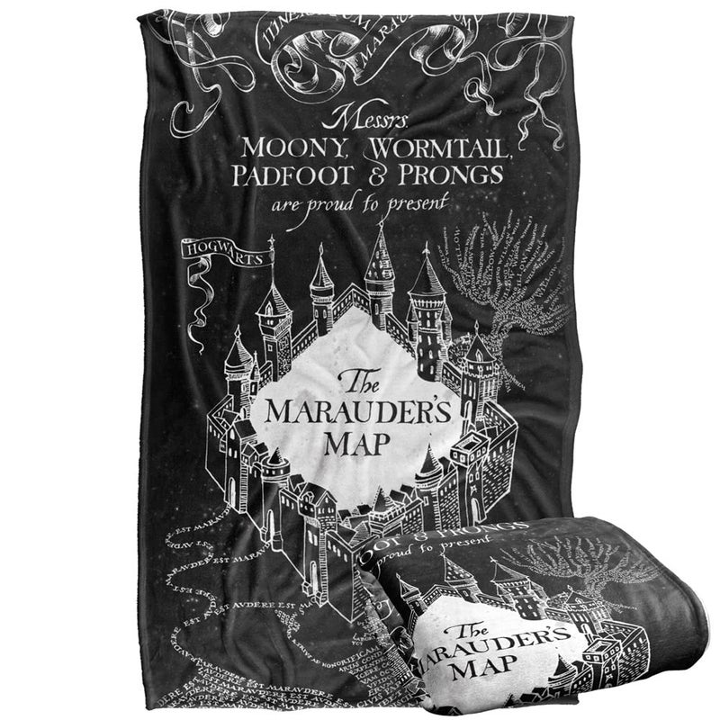 LOGOVISION Harry Potter Marauder's Map Officially Licensed Silky Touch Super Soft Throw Blanket 36"" x 58""  Black and White - Image 1